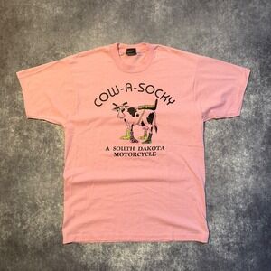 Vintage Cow-A-Socky South Dakota Motorcycle Pink T-Shirt Large Kawasaki Funny